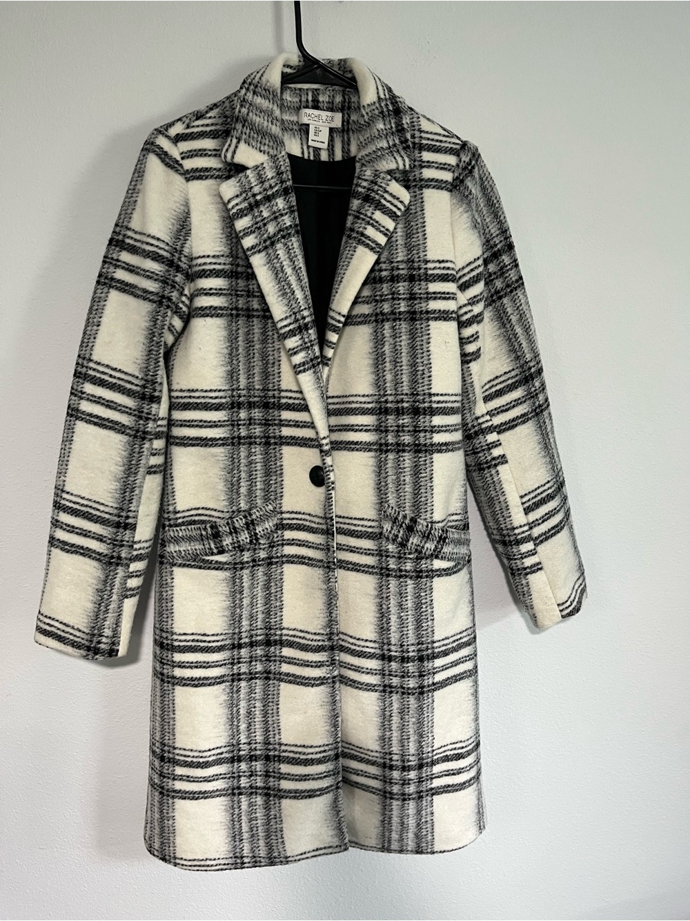 Rachel Zoe Black & White Plaid Polyester-Blend Top Coat Size S - Picture 2 of 5